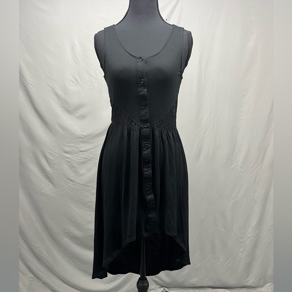 mine Black High Low Sleeveless Button-up Dress Small